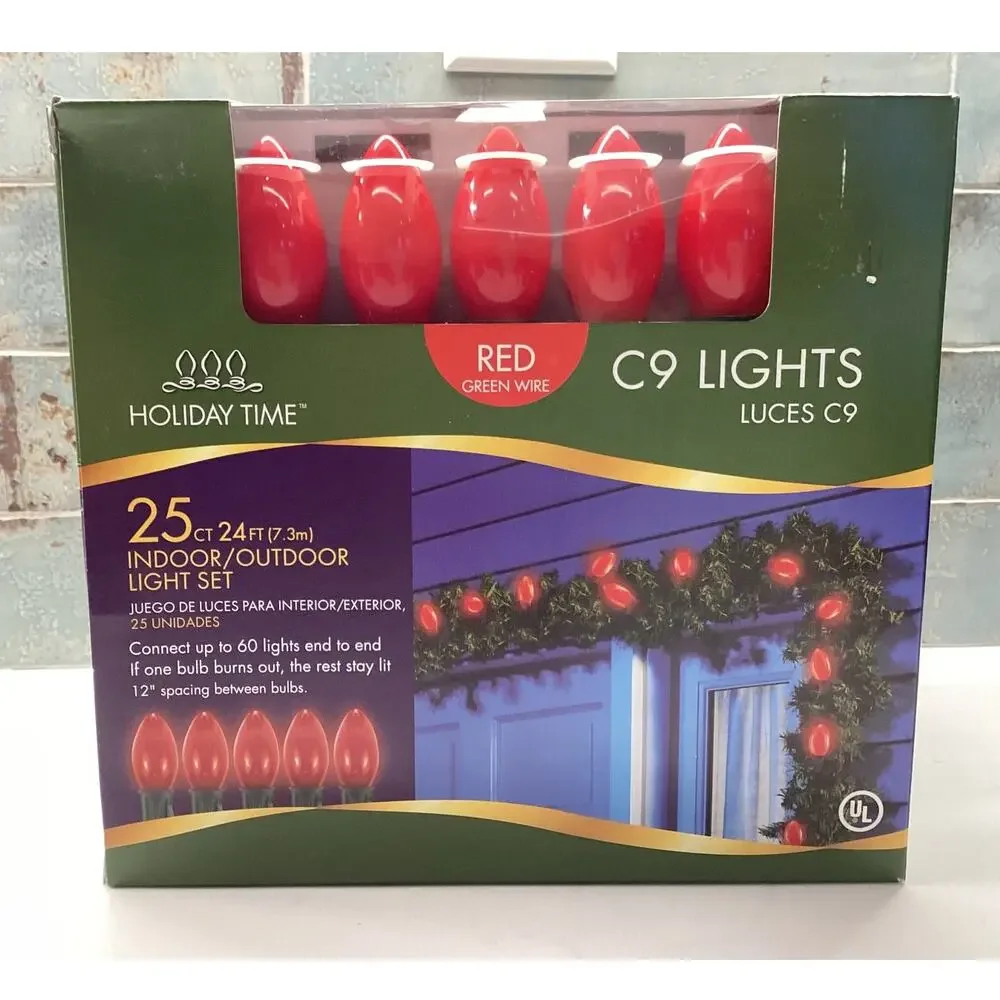 Vintage Indoor/outdoor Christmas lights 25ct 24ft RED NEW
